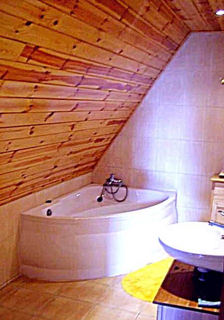 Łazienka niemal sauna z owalną wanną...